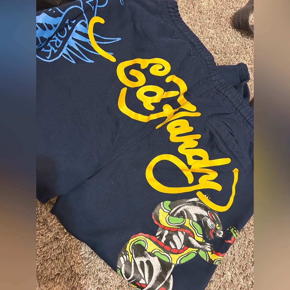 Ed Hardy Panther Bulldog Sweatpants Midnight Blue Size Large - Picture 9 of 9
